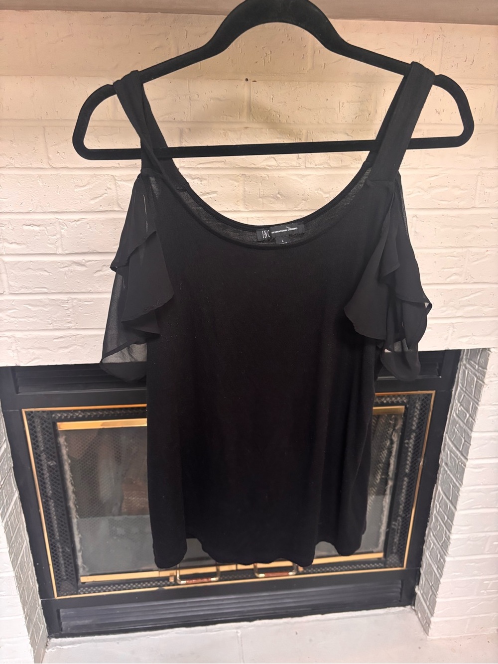 INC International Concepts Black Ruffle Off The Shoulder Blouse